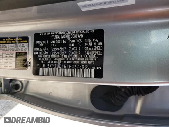 ✅ 2015 Hyundai Santa Fe • VIN: 5XYZUDLB3FG275039 • Лот: 43035753. Опубликован ранее на Copart с пробегом 77 837 миль. Бесплатный доступ к архиву аукционных продаж из США и подробный отчёт об истории автомобиля на DreamBid. Изображение 14.