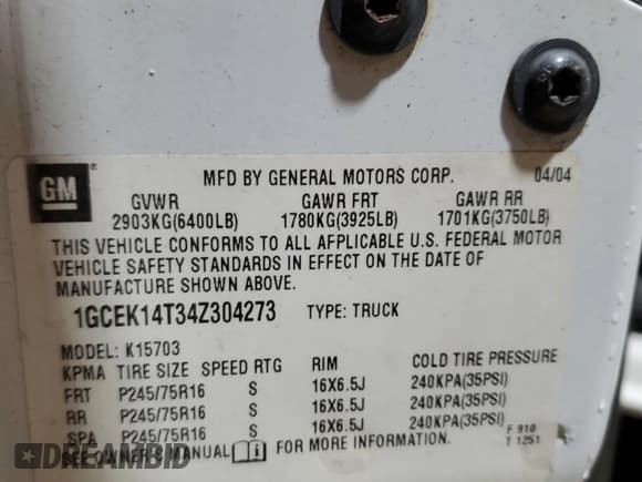 ✅ 2004 Chevrolet Silverado 1500 LS • VIN: 1GCEK14T34Z304273 • Лот: 49493385. Опубликован ранее на Copart с пробегом 184 110 миль. Бесплатный доступ к архиву аукционных продаж из США и подробный отчёт об истории автомобиля на DreamBid. Изображение 12.
