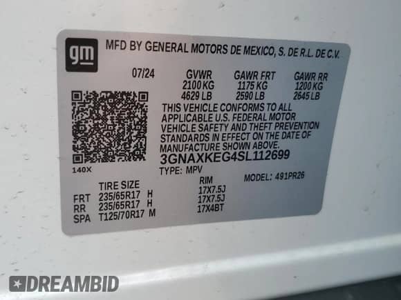 2025 Chevrolet Equinox FWD ACTIV с VIN 3GNAXKEG4SL112699, выставлен на аукционе Copart как лот 58005825 с пробегом 5 836 миль миль и Списание • Salvage title. История ставок и продаж доступна на DreamBid. Изображение 13.