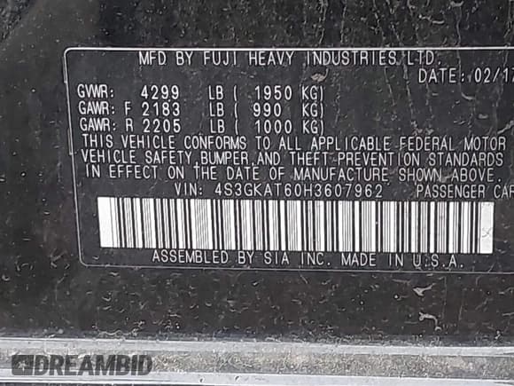 ✅ 2017 Subaru Impreza Limited • VIN: 4S3GKAT60H3607962 • Lot: 42247012. Listed on IAAI with 48,509 mi. Free auction sales archive from the USA and detailed vehicle history report at DreamBid. Image 9.