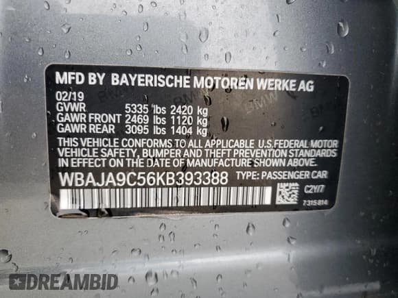 ✅ 2019 BMW 5 Series 530e • VIN: WBAJA9C56KB393388 • Лот: 81776205. Опубликован ранее на Copart с пробегом 71 100 миль. Бесплатный доступ к архиву аукционных продаж из США и подробный отчёт об истории автомобиля на DreamBid. Изображение 12.