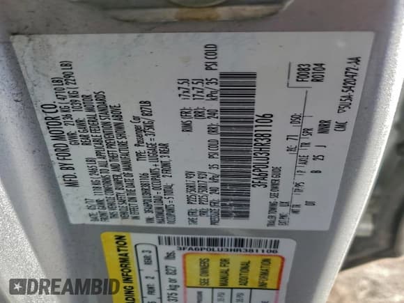 ✅ 2017 Ford Fusion Hybrid SE • VIN: 3FA6P0LU3HR381106 • Lot: 94952035. Listed on Copart with 165,568 mi. Free auction sales archive from the USA and detailed vehicle history report at DreamBid. Image 13.