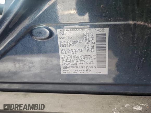 ✅ 2014 Nissan Rogue SV • VIN: 5N1AT2MK9EC837690 • Lot: 94750795. Listed on Copart with 197,969 mi. Free auction sales archive from the USA and detailed vehicle history report at DreamBid. Image 13.