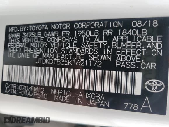 ✅ 2019 Toyota Prius L • VIN: JTDKDTB35K1621172 • Лот: 42111325. Опубликован ранее на Copart с пробегом 37 078 миль. Бесплатный доступ к архиву аукционных продаж из США и подробный отчёт об истории автомобиля на DreamBid. Изображение 15.