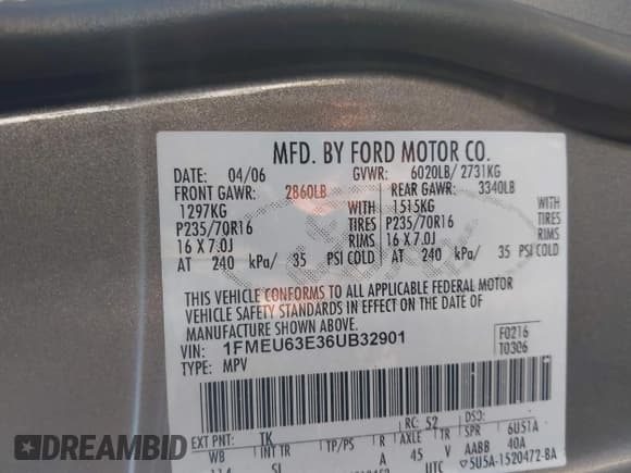 ✅ 2006 Ford Explorer XLT • VIN: 1FMEU63E36UB32901 • Lot: 43784946. Listed on IAAI with 151,929 mi. Free auction sales archive from the USA and detailed vehicle history report at DreamBid. Image 9.