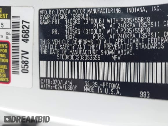 ✅ 2013 Toyota Sienna XLE • VIN: 5TDDK3DC2DS053559 • Lot: 41299824. Listed on IAAI with 175,611 mi. Free auction sales archive from the USA and detailed vehicle history report at DreamBid. Image 9.