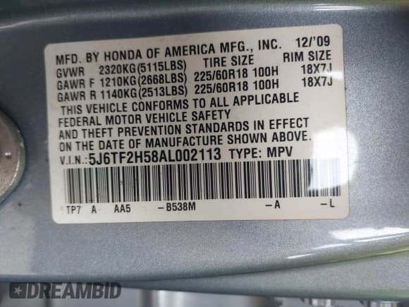 ✅ 2010 Honda Crosstour EX-L • VIN: 5J6TF2H58AL002113 • Лот: 43089657. Опубликован ранее на IAAI с пробегом 246 681 миль. Бесплатный доступ к архиву аукционных продаж из США и подробный отчёт об истории автомобиля на DreamBid. Изображение 9.