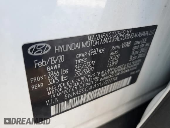 ✅ 2020 Hyundai Santa Fe Limited • VIN: 5NMS5CAA9LH227114 • Lot: 64599194. Wystawiony na Copart z przebiegiem 63 994 mil. Bezpłatny archiwum sprzedaży aukcyjnych z USA i szczegółowy raport historii pojazdu na DreamBid. Zdjęcie 16.