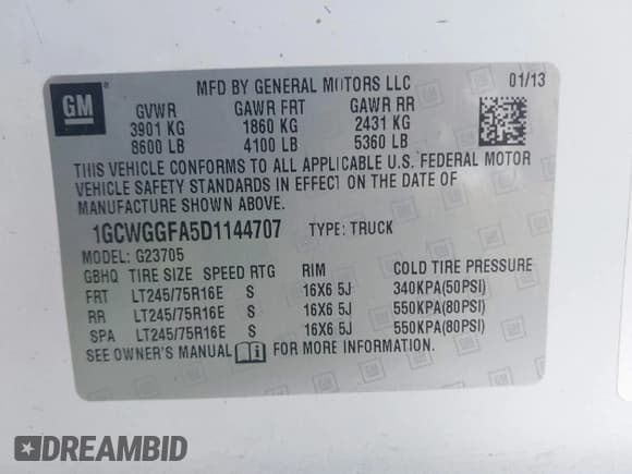 ✅ 2013 Chevrolet Express Cargo • VIN: 1GCWGGFA5D1144707 • Lot: 42868366. Listed on IAAI with 167,632 mi. Free auction sales archive from the USA and detailed vehicle history report at DreamBid. Image 9.