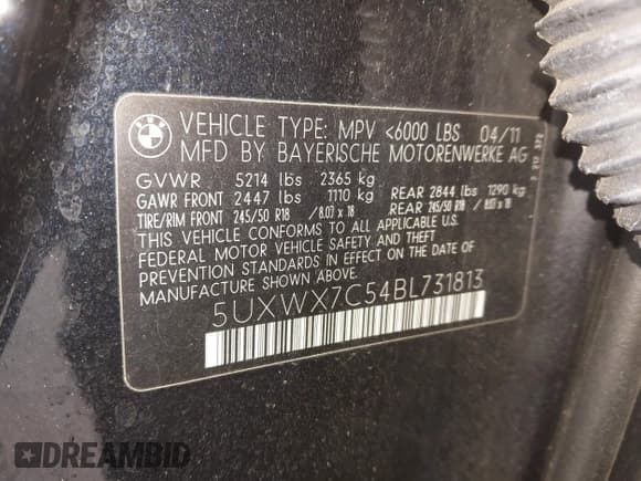 ✅ 2011 BMW X3 35i • VIN: 5UXWX7C54BL731813 • Lot: 43402155. Listed on IAAI with 193,217 mi. Free auction sales archive from the USA and detailed vehicle history report at DreamBid. Image 9.