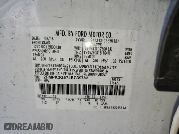 ✅ 2018 Ford Edge SE • VIN: 2FMPK3G97JBC39782 • Lot: 53808625. Listed on Copart with 146,172 mi. Free auction sales archive from the USA and detailed vehicle history report at DreamBid. Image 13.