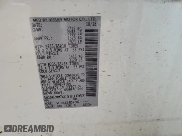 ✅ 2019 Nissan Pathfinder S • VIN: 5N1DR2MM7KC591067 • Лот: 62729875. Опубликован ранее на Copart с пробегом 117 699 миль. Бесплатный доступ к архиву аукционных продаж из США и подробный отчёт об истории автомобиля на DreamBid. Изображение 12.