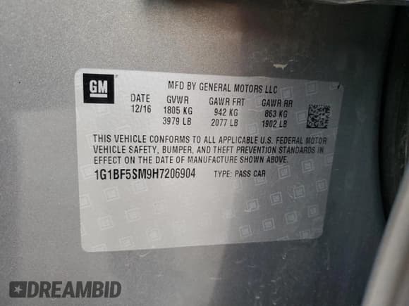 ✅ 2017 Chevrolet Cruze Premier • VIN: 1G1BF5SM9H7206904 • Лот: 91249745. Опубликован ранее на Copart с пробегом 64 345 миль. Бесплатный доступ к архиву аукционных продаж из США и подробный отчёт об истории автомобиля на DreamBid. Изображение 12.