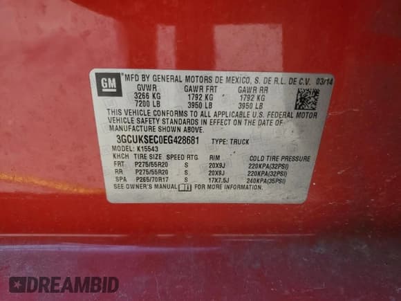 ✅ 2014 Chevrolet Silverado 1500 LTZ • VIN: 3GCUKSEC0EG428681 • Lot: 71024195. Listed on Copart with 272,456 mi. Free auction sales archive from the USA and detailed vehicle history report at DreamBid. Image 12.