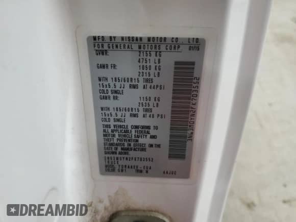 2015 Chevrolet City Express Cargo LS z VIN 3N63M0YN2FK703552, wystawiony jako Copart lot #42833415 z przebiegiem Nie podano mil oraz Czysty tytuł • Clean title. Historia ofert i sprzedaży dostępna na DreamBid. Obrazek 12.