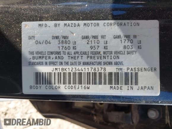 ✅ 2004 Mazda 3 s • VIN: JM1BK123441178378 • Lot: 43455207. Wystawiony na IAAI z przebiegiem 134 196 mil. Bezpłatny archiwum sprzedaży aukcyjnych z USA i szczegółowy raport historii pojazdu na DreamBid. Zdjęcie 9.