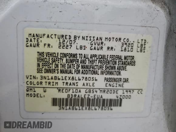 ✅ 2008 Nissan Sentra 2.0 • VIN: 3N1AB61EX8L678056 • Lot: 94098555. Listed on Copart with 111,578 mi. Free auction sales archive from the USA and detailed vehicle history report at DreamBid. Image 12.