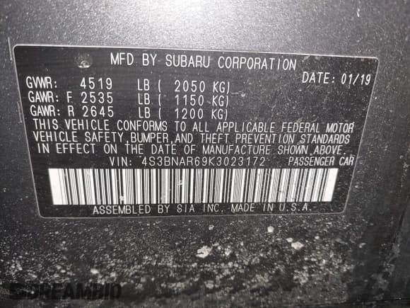 ✅ 2019 Subaru Legacy Special Sports • VIN: 4S3BNAR69K3023172 • Lot: 41581796. Listed on IAAI with 87,321 mi. Free auction sales archive from the USA and detailed vehicle history report at DreamBid. Image 9.