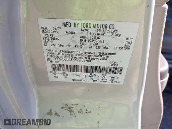 ✅ 2008 Ford Escape XLT • VIN: 1FMCU93108KA92703 • Лот: 43684001. Опубликован ранее на IAAI с пробегом 189 900 миль. Бесплатный доступ к архиву аукционных продаж из США и подробный отчёт об истории автомобиля на DreamBid. Изображение 9.