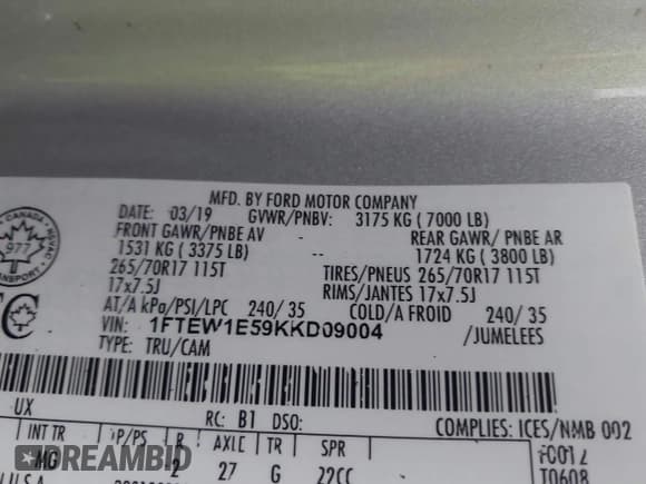 ✅ 2019 Ford F-150 XL • VIN: 1FTEW1E59KKD09004 • Lot: 42380234. Listed on IAAI with 213,526 mi. Free auction sales archive from the USA and detailed vehicle history report at DreamBid. Image 9.