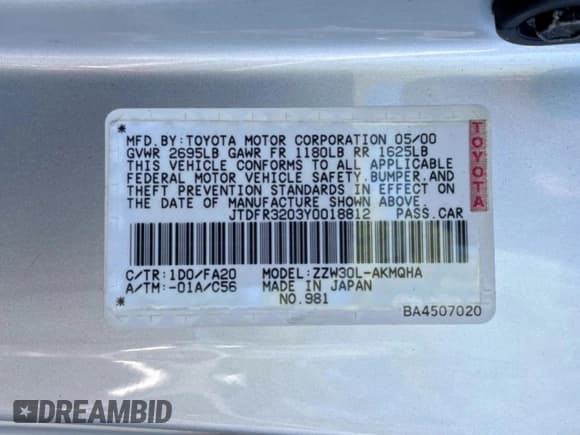 ✅ 2000 Toyota MR2 • VIN: JTDFR3203Y0018812 • Лот: 92546705. Опубликован ранее на Copart с пробегом 62 700 миль. Бесплатный доступ к архиву аукционных продаж из США и подробный отчёт об истории автомобиля на DreamBid. Изображение 10.