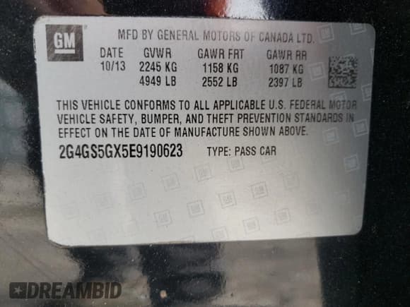 ✅ 2014 Buick Regal Premium II • VIN: 2G4GS5GX5E9190623 • Lot: 42693695. Listed on Copart with 151,367 mi. Free auction sales archive from the USA and detailed vehicle history report at DreamBid. Image 14.