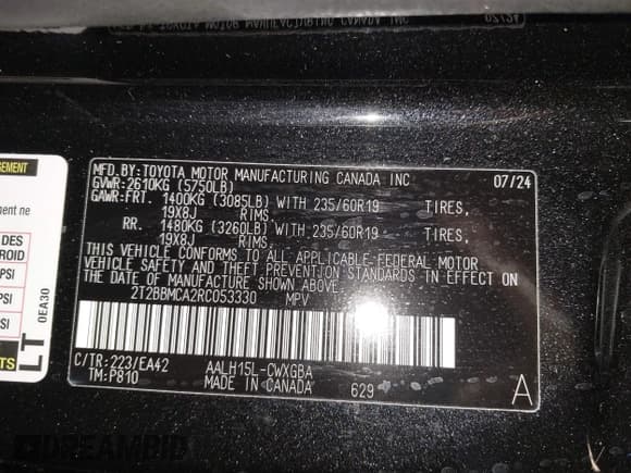 ✅ 2024 Lexus RX 350h • VIN: 2T2BBMCA2RC053330 • Lot: 42146538. Listed on IAAI with 34,812 mi. Free auction sales archive from the USA and detailed vehicle history report at DreamBid. Image 9.