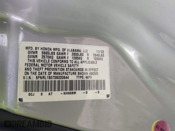 ✅ 2003 Honda Odyssey EX-L • VIN: 5FNRL18073B030644 • Лот: 42746830. Опубликован ранее на IAAI с пробегом 331 047 миль. Бесплатный доступ к архиву аукционных продаж из США и подробный отчёт об истории автомобиля на DreamBid. Изображение 9.