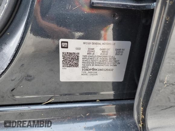 ✅ 2022 Cadillac CT5 Sport • VIN: 1G6DP5RK1N0120432 • Лот: 76543334. Опубликован ранее на Copart с пробегом Не указан. Бесплатный доступ к архиву аукционных продаж из США и подробный отчёт об истории автомобиля на DreamBid. Изображение 13.