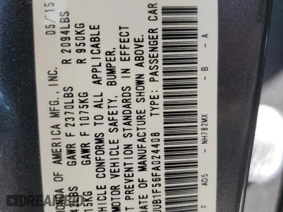 ✅ 2015 Acura TLX Technology • VIN: 19UUB1F56FA024408 • Lot: 82640915. Listed on Copart with 101,293 mi. Free auction sales archive from the USA and detailed vehicle history report at DreamBid. Image 13.