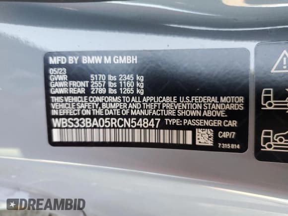 ✅ 2024 BMW M4 Competition xDrive • VIN: WBS33BA05RCN54847 • Lot: 76972564. Listed on Copart with 9,527 mi. Free auction sales archive from the USA and detailed vehicle history report at DreamBid. Image 12.