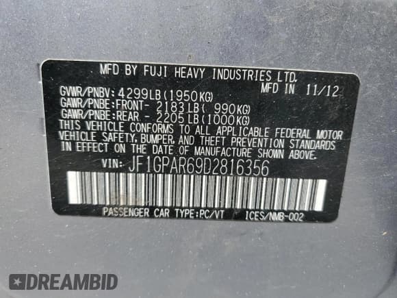 ✅ 2013 Subaru Impreza Special Sports Limited • VIN: JF1GPAR69D2816356 • Lot: 69380765. Wystawiony na Copart z przebiegiem 176 574 mil. Bezpłatny archiwum sprzedaży aukcyjnych z USA i szczegółowy raport historii pojazdu na DreamBid. Zdjęcie 13.