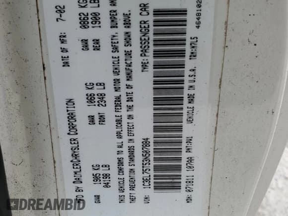 ✅ 2003 Chrysler Sebring • VIN: 1C3EL75T53N507884 • Lot: 75411374. Listed on Copart with 111,263 mi. Free auction sales archive from the USA and detailed vehicle history report at DreamBid. Image 12.