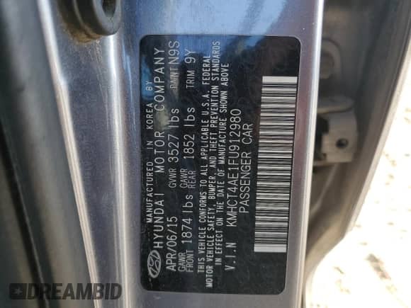 2015 Hyundai Accent GLS z VIN KMHCT4AE1FU912980, wystawiony jako Copart lot #82494565 z przebiegiem 135 502 mil mil oraz Szkoda całkowita • Salvage title. Historia ofert i sprzedaży dostępna na DreamBid. Obrazek 13.