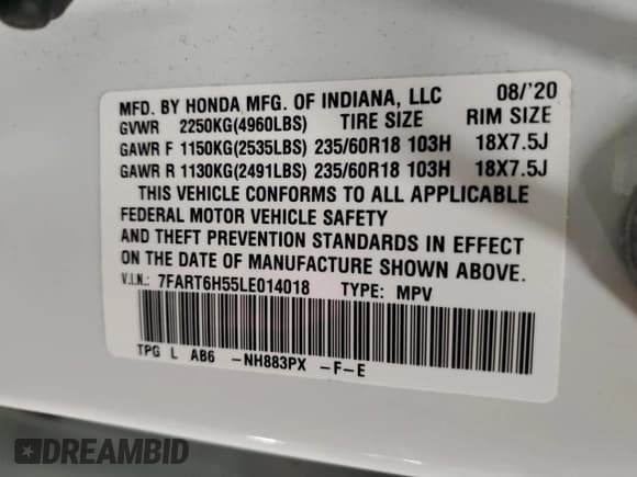 ✅ 2020 Honda CR-V EX • VIN: 7FART6H55LE014018 • Lot: 80325764. Wystawiony na Copart z przebiegiem 34 927 mil. Bezpłatny archiwum sprzedaży aukcyjnych z USA i szczegółowy raport historii pojazdu na DreamBid. Zdjęcie 15.