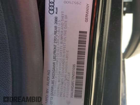 ✅ 2014 Audi A7 Premium Plus • VIN: WAUWGAFC1EN031035 • Lot: 56937985. Listed on Copart with 172,367 mi. Free auction sales archive from the USA and detailed vehicle history report at DreamBid. Image 12.