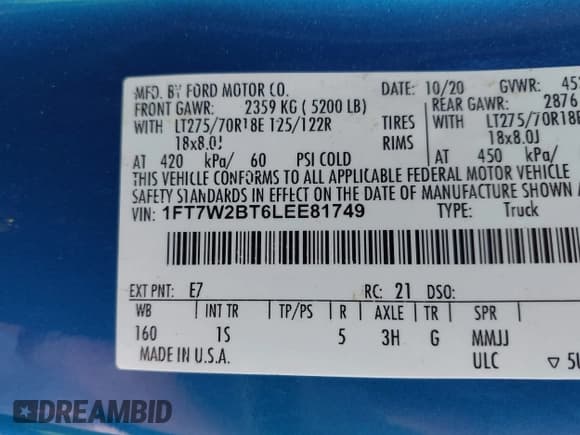 ✅ 2020 Ford F-250 XL • VIN: 1FT7W2BT6LEE81749 • Lot: 42379793. Listed on IAAI with Not provided. Free auction sales archive from the USA and detailed vehicle history report at DreamBid. Image 9.