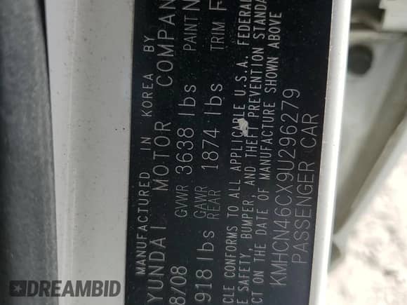 2009 Hyundai Accent Auto GLS with VIN KMHCN46CX9U296279, listed as a Copart auction lot 71914164 with 39,593 mi miles and Salvage title. Bid and sale history available at DreamBid. Image 12.