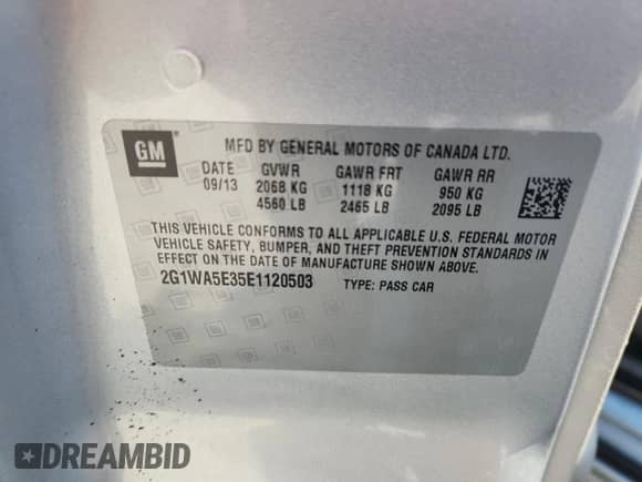 2014 Chevrolet Impala LS с VIN 2G1WA5E35E1120503, выставлен на аукционе Copart как лот 80516035 с пробегом 107 563 миль миль и Списание • Salvage title. История ставок и продаж доступна на DreamBid. Изображение 12.