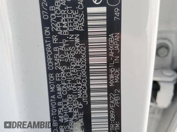 2024 Toyota Prius SE with VIN JTDACACUXR3026021, listed as a Copart auction lot 81197845 with 34,413 mi miles and Salvage title. Bid and sale history available at DreamBid. Image 12.