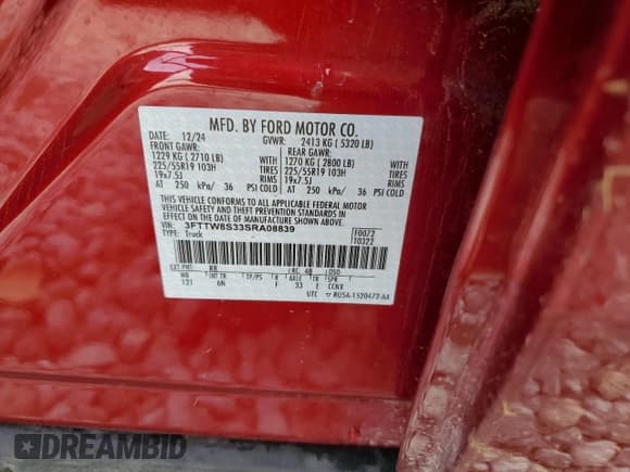 ✅ 2025 Ford Maverick Lariat • VIN: 3FTTW8S33SRA08839 • Лот: 81227665. Опубликован ранее на Copart с пробегом Не указан. Бесплатный доступ к архиву аукционных продаж из США и подробный отчёт об истории автомобиля на DreamBid. Изображение 12.