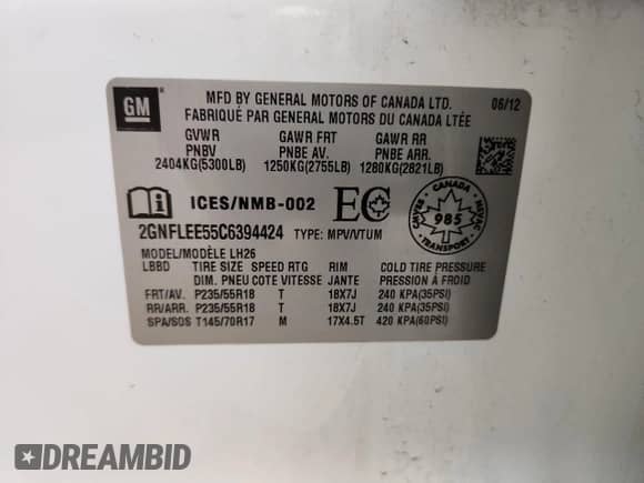 2012 Chevrolet Equinox 1LT с VIN 2GNFLEE55C6394424, выставлен на аукционе Copart как лот 91302205 с пробегом 198 912 миль миль и Списание • Salvage title. История ставок и продаж доступна на DreamBid. Изображение 13.