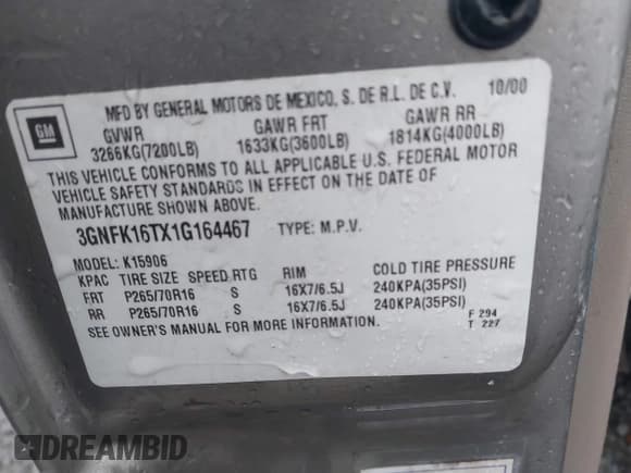 ✅ 2001 Chevrolet Suburban LS • VIN: 3GNFK16TX1G164467 • Лот: 41097220. Опубликован ранее на IAAI с пробегом 234 966 миль. Бесплатный доступ к архиву аукционных продаж из США и подробный отчёт об истории автомобиля на DreamBid. Изображение 9.