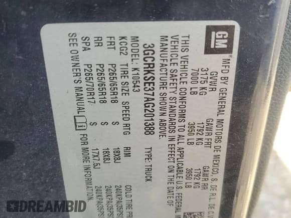 2010 Chevrolet Silverado 1500 LT with VIN 3GCRKSE37AG201388, listed as a Copart auction lot 90482615 with 184,925 mi miles and Salvage title. Bid and sale history available at DreamBid. Image 12.