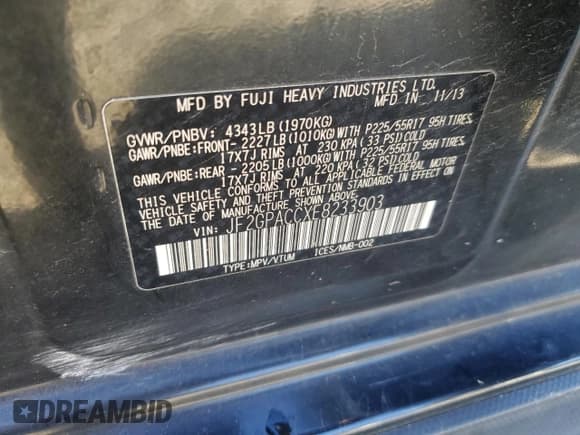 ✅ 2014 Subaru Crosstrek Premium • VIN: JF2GPACCXE8233903 • Lot: 87227375. Wystawiony na Copart z przebiegiem 122 423 mil. Bezpłatny archiwum sprzedaży aukcyjnych z USA i szczegółowy raport historii pojazdu na DreamBid. Zdjęcie 14.