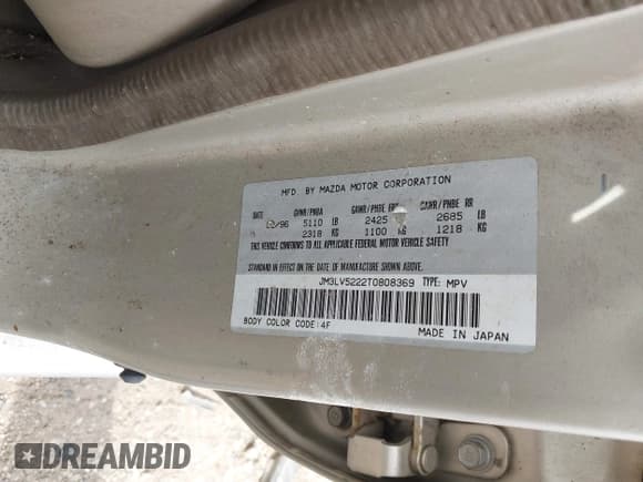 ✅ 1996 Mazda MPV • VIN: JM3LV5222T0808369 • Lot: 42052352. Wystawiony na IAAI z przebiegiem 235 385 mil. Bezpłatny archiwum sprzedaży aukcyjnych z USA i szczegółowy raport historii pojazdu na DreamBid. Zdjęcie 9.