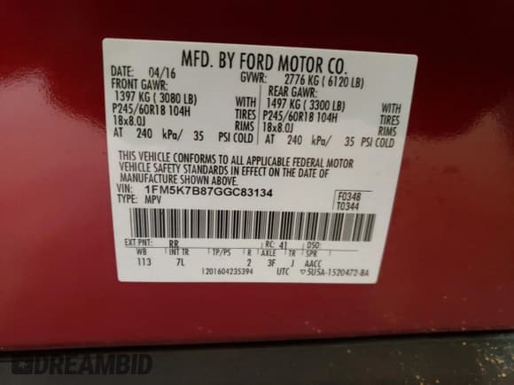 ✅ 2016 Ford Explorer • VIN: 1FM5K7B87GGC83134 • Лот: 41489085. Опубликован ранее на Copart с пробегом 44 672 миль. Бесплатный доступ к архиву аукционных продаж из США и подробный отчёт об истории автомобиля на DreamBid. Изображение 15.