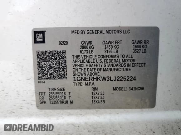 ✅ 2020 Chevrolet Traverse LT • VIN: 1GNERHKW3LJ225224 • Lot: 64946575. Listed on Copart with 153,131 mi. Free auction sales archive from the USA and detailed vehicle history report at DreamBid. Image 14.