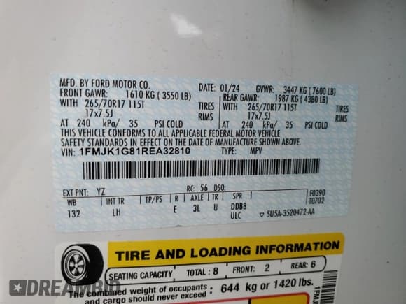 ✅ 2024 Ford Expedition • VIN: 1FMJK1G81REA32810 • Лот: 77617154. Опубликован ранее на Copart с пробегом 715 миль. Бесплатный доступ к архиву аукционных продаж из США и подробный отчёт об истории автомобиля на DreamBid. Изображение 13.