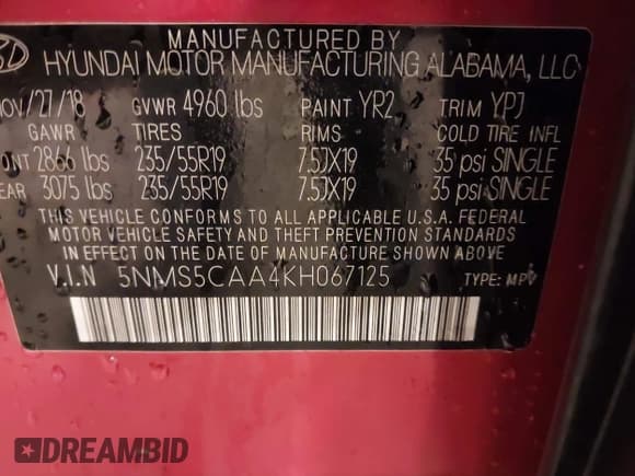 ✅ 2019 Hyundai Santa Fe Limited • VIN: 5NMS5CAA4KH067125 • Лот: 42116286. Опубликован ранее на IAAI с пробегом 79 636 миль. Бесплатный доступ к архиву аукционных продаж из США и подробный отчёт об истории автомобиля на DreamBid. Изображение 9.